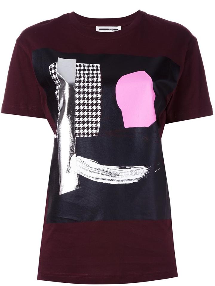 Mcq Alexander Mcqueen Abstract Face Print T-shirt, Women's, Size: Medium, Red, Cotton
