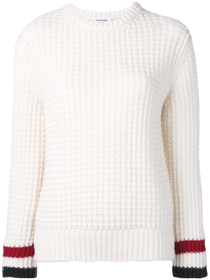 Thom Browne Waffle Stitch Crewneck Pullover - White