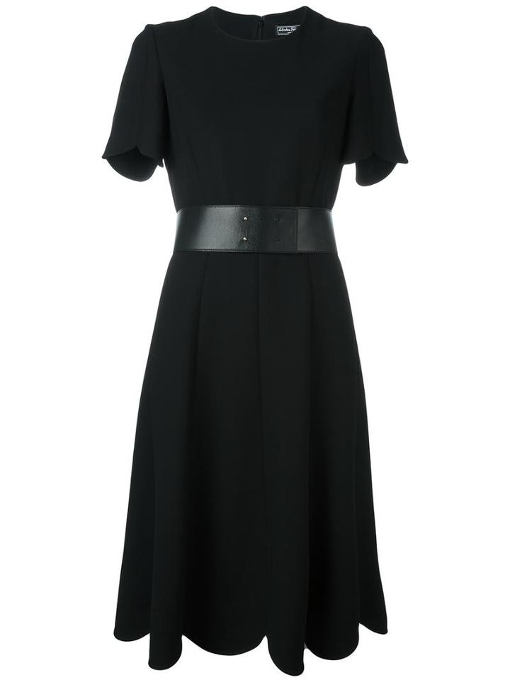 Salvatore Ferragamo Belted Dress, Women's, Size: 46, Black, Virgin Wool/acetate/silk