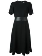 Salvatore Ferragamo Belted Dress, Women's, Size: 46, Black, Virgin Wool/acetate/silk