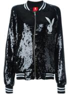 Joyrich Playboy Sequin Bomber Jacket, Women's, Size: M, Black, Polyester
