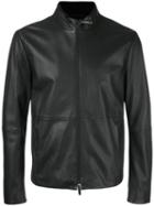 Armani Collezioni Zipped Leather Jacket, Men's, Size: 52, Black, Lamb Skin/polyester