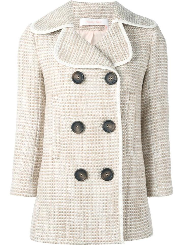 See By Chloé Tweed Peacoat, Women's, Size: 38, Nude/neutrals, Acrylic/cotton/polyamide/acetate