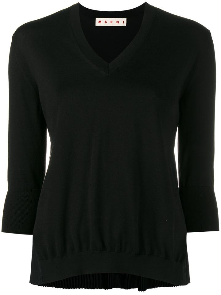 Marni - Plissé Pleat Back Sweater - Women - Silk/cotton/acetate - 46, Black, Silk/cotton/acetate