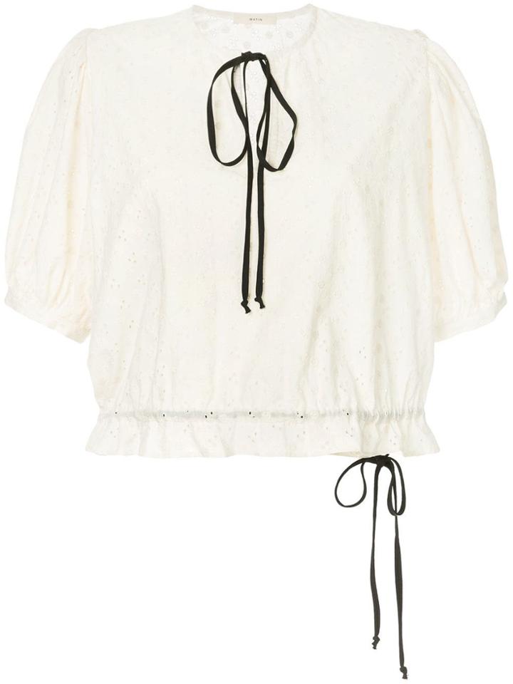 Matin Maciel Embroidered Drawstring Blouse - Nude & Neutrals