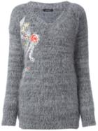 Roberto Collina Floral Embroidery Jumper, Women's, Size: Medium, Grey, Angora/nylon
