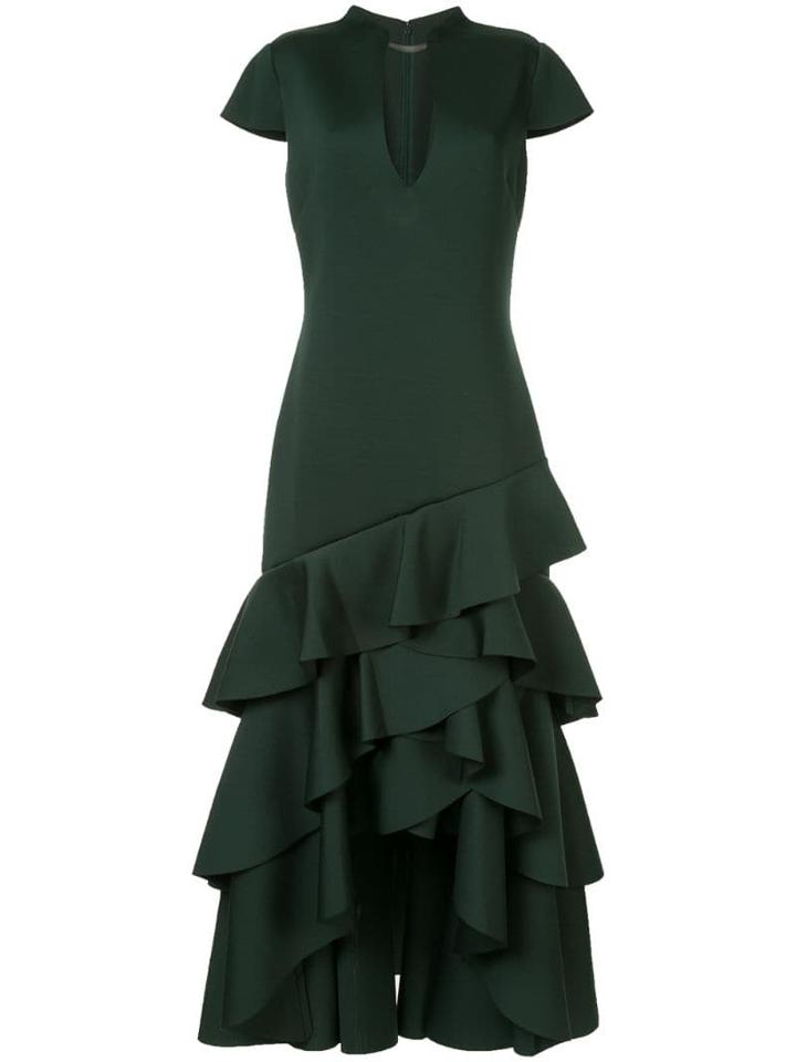 Badgley Mischka Ruffled Hem Long Dress - Green