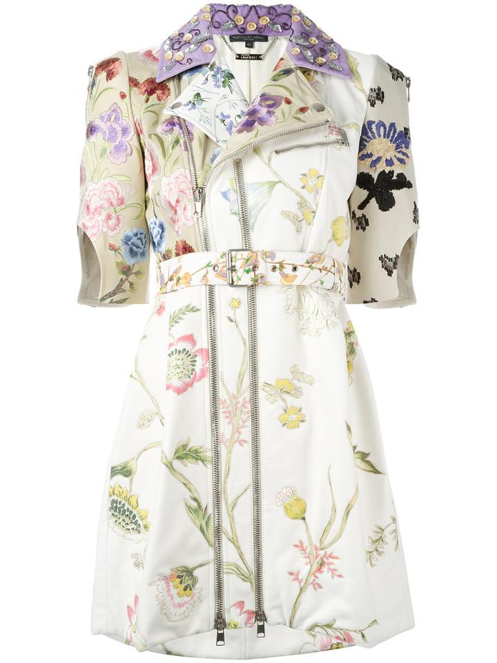 Alexander Mcqueen Floral Print Biker Coat, Women's, Size: 42, White, Lamb Skin