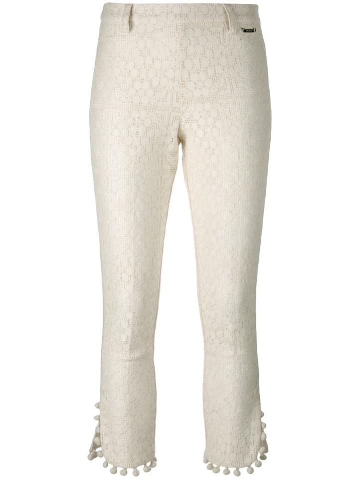 Twin-set - Pom Pom Cropped Trousers - Women - Cotton/polyamide/polyester - 46, White, Cotton/polyamide/polyester