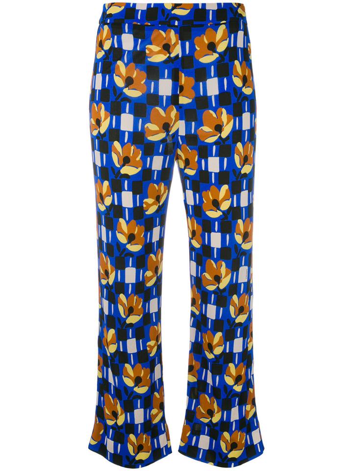 Prada - Floral Printed Trousers - Women - Viscose - 38, Women's, Blue, Viscose