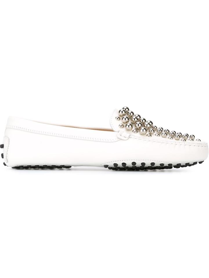 Tod S Studded Loafers, Women's, Size: 37.5, White, Leather/rubber