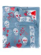 Alexander Mcqueen - Heart And Skull Print Scarf - Women - Silk - One Size, Blue, Silk