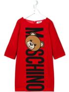 Moschino Kids Teddy Bear Logo Dress, Girl's, Size: 10 Yrs, Red