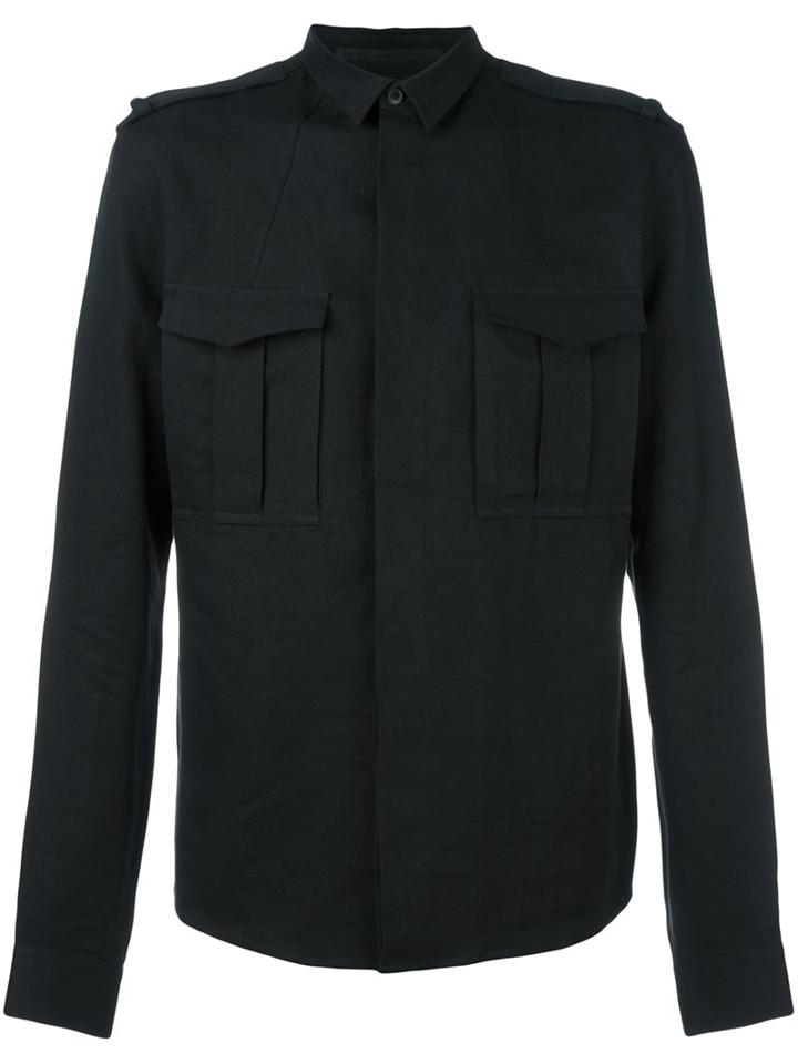 Haider Ackermann Pocketed Button Down Shirt, Men's, Size: Large, Black, Cotton/linen/flax/mohair