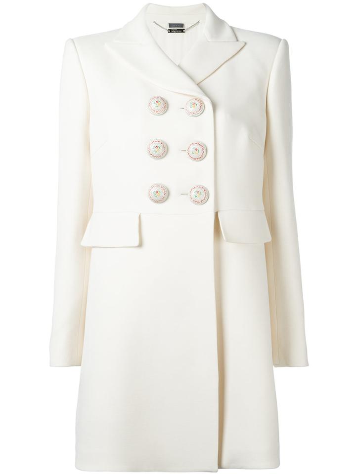 Alexander Mcqueen Double Breasted Peacoat, Women's, Size: 40, White, Wool/silk/cupro