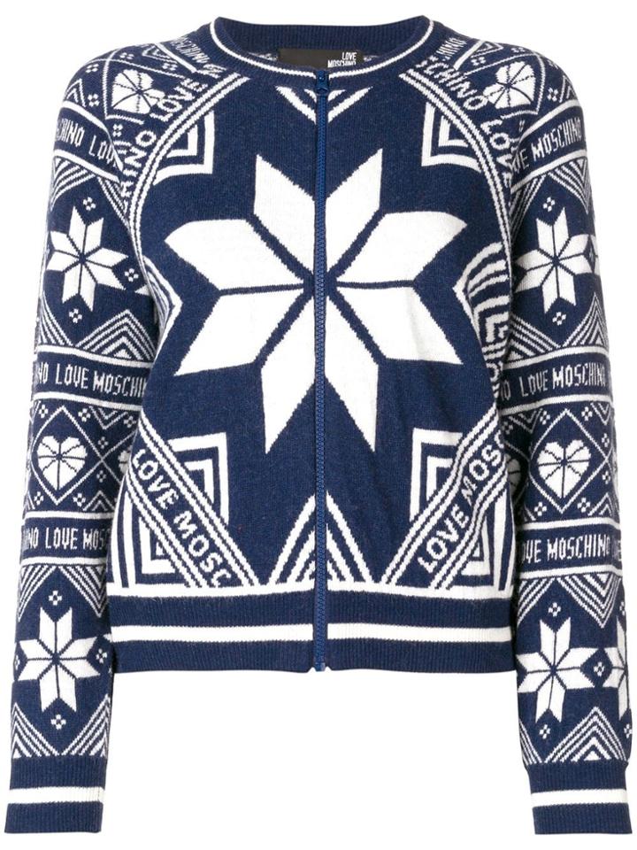 Love Moschino Intarsia Knit Zipped Cardigan - Blue