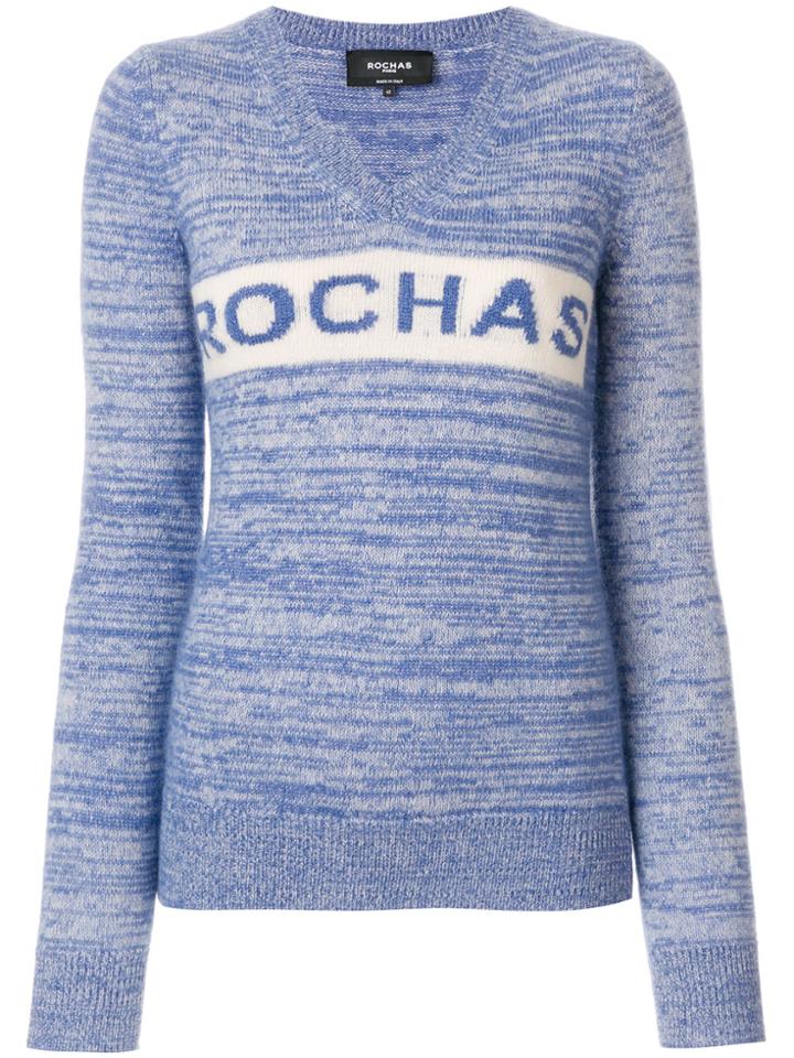 Rochas Logo V-neck Jumper - Blue