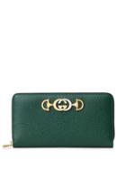 Gucci Gucci Zummi Grainy Leather Zipper Around Wallet - Green