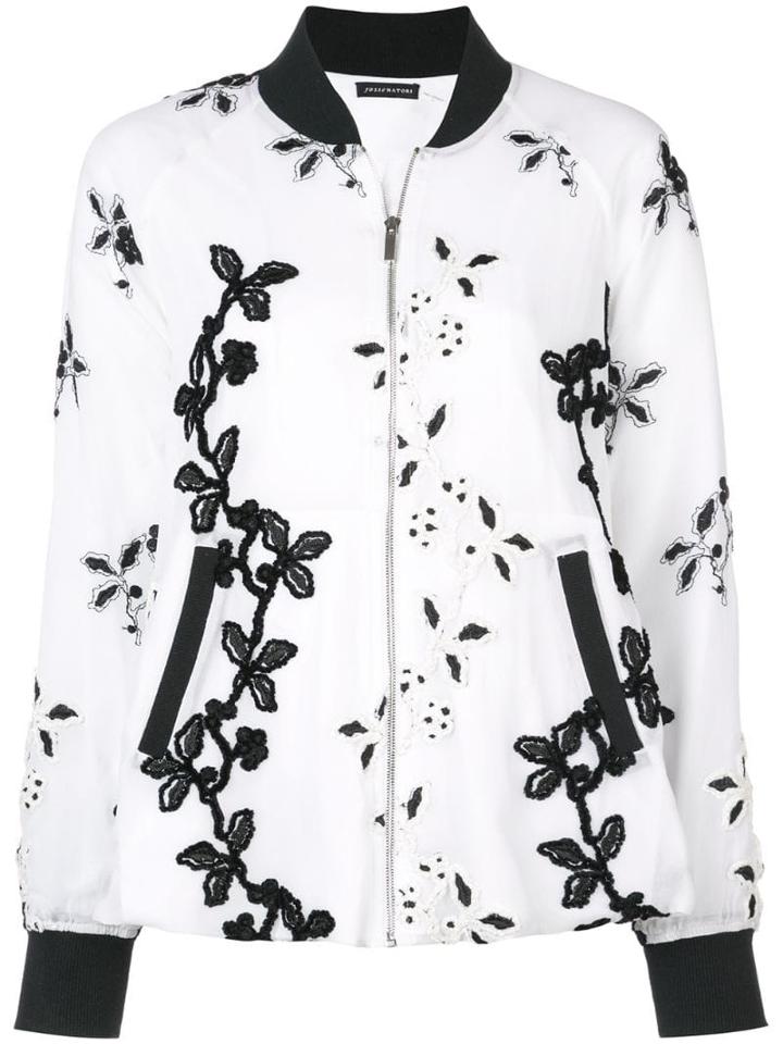 Josie Natori Embroidered Bomber Jacket - White