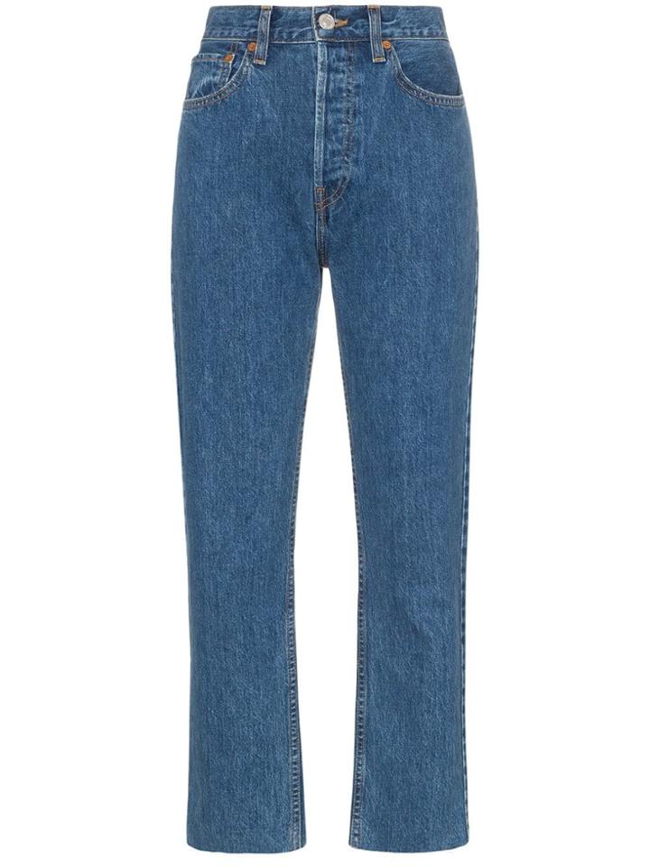 Re/done High Waisted Stove Pipe Cropped Jeans - Blue