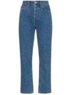Re/done High Waisted Stove Pipe Cropped Jeans - Blue