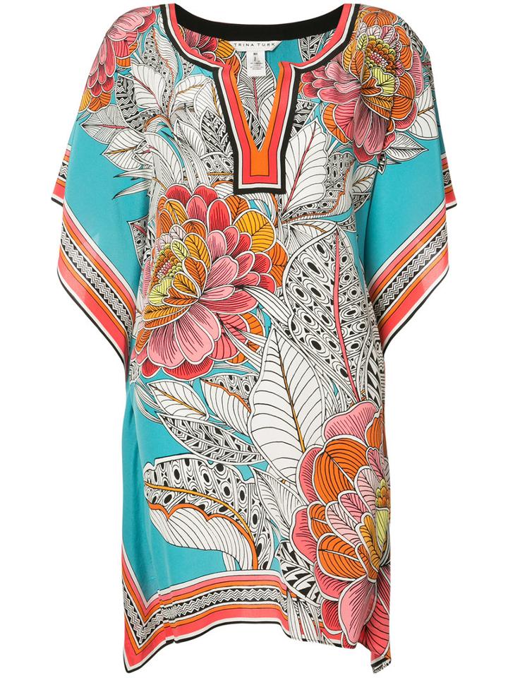 Trina Turk - Floral Print Dress - Women - Silk - Xs/s, Blue, Silk