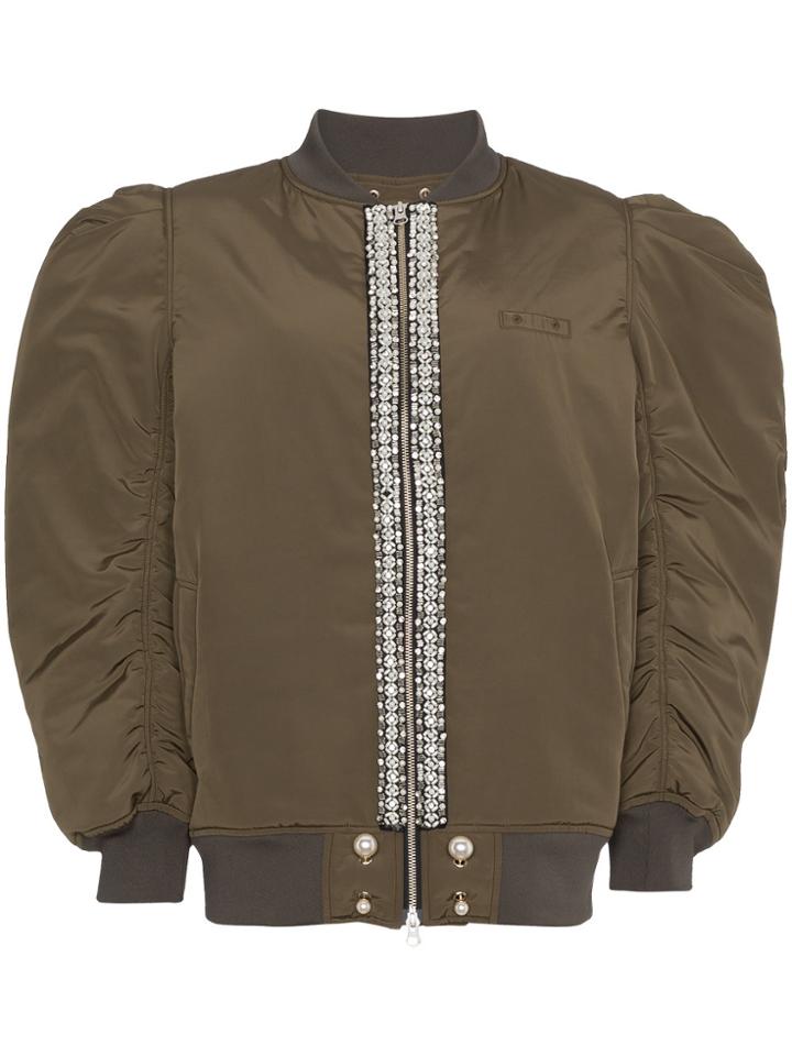 Blindness Oversized Beaded Puff Shoulder Jacket - Green