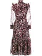 Saint Laurent Tiger Print Ruffle Dress, Women's, Size: 38, Red, Silk