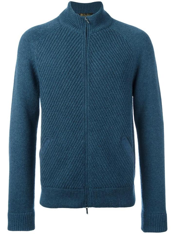 Loro Piana Zip Up Cardigan, Men's, Size: 52, Blue, Goat Skin/cashmere