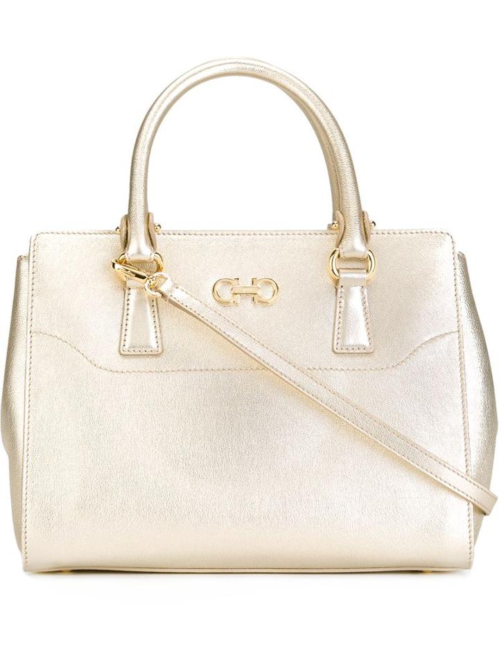 Salvatore Ferragamo Double Gancio Tote, Women's, Grey, Nappa Leather