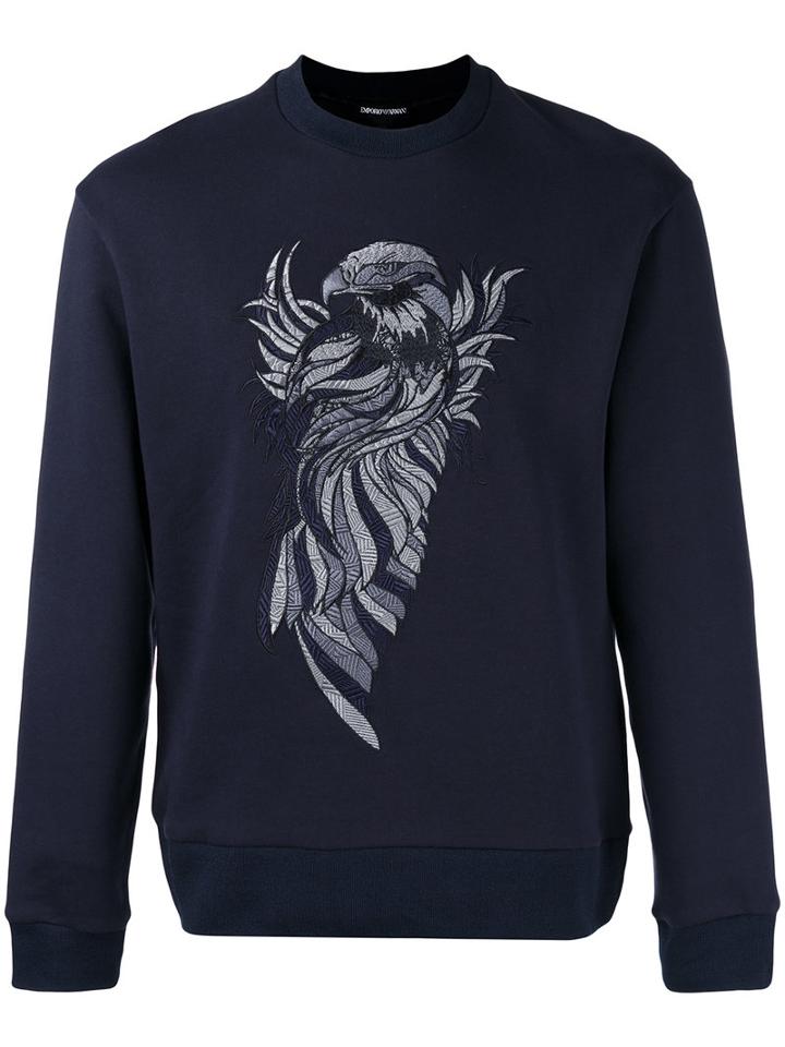 Emporio Armani Embroidered Eagle Sweatshirt, Men's, Size: Large, Blue, Cotton/polyester