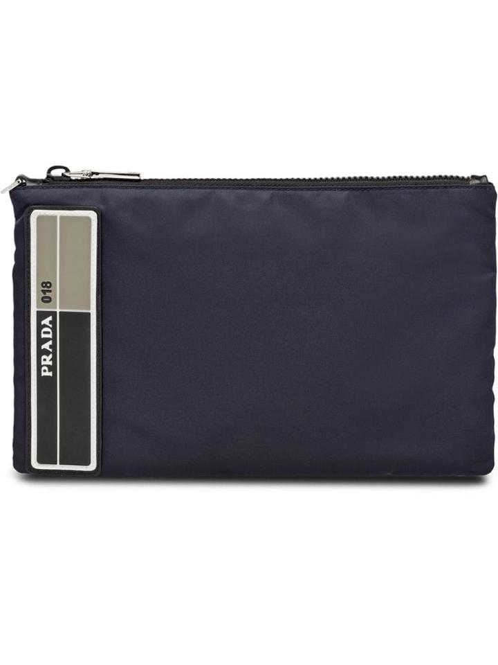 Prada Logo Zipped Pouch - Blue