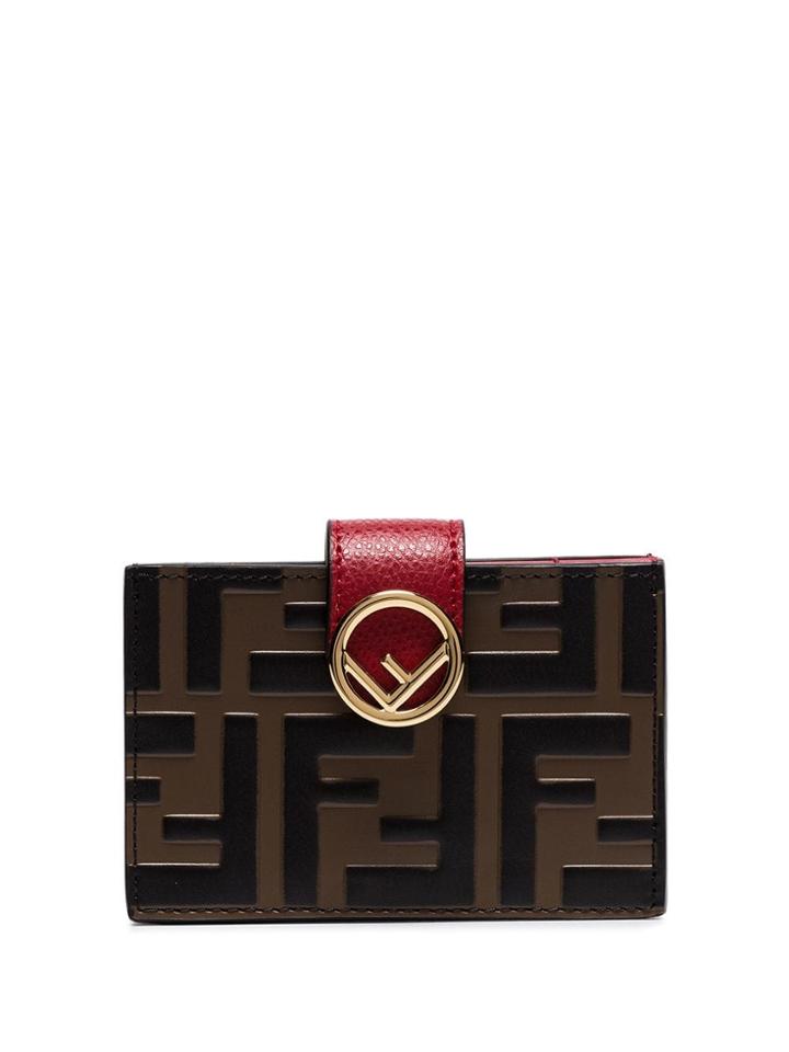 Fendi Red, Brown And Black Ff Stamp Leather Purse