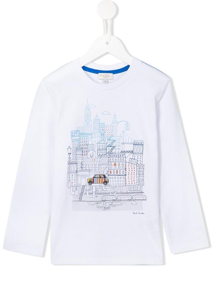 Paul Smith Junior City Print Long Sleeve T-shirt, Boy's, Size: 10 Yrs, White