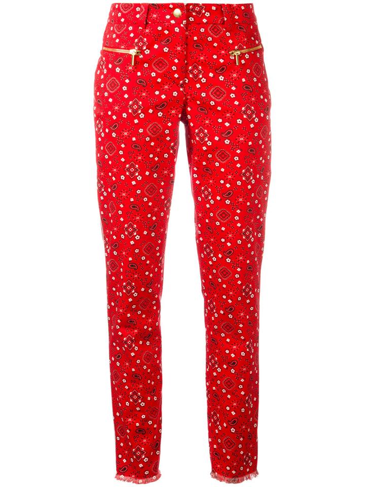 Michel Klein Paisley Print Cropped Trousers, Women's, Size: 40, Red, Cotton/spandex/elastane
