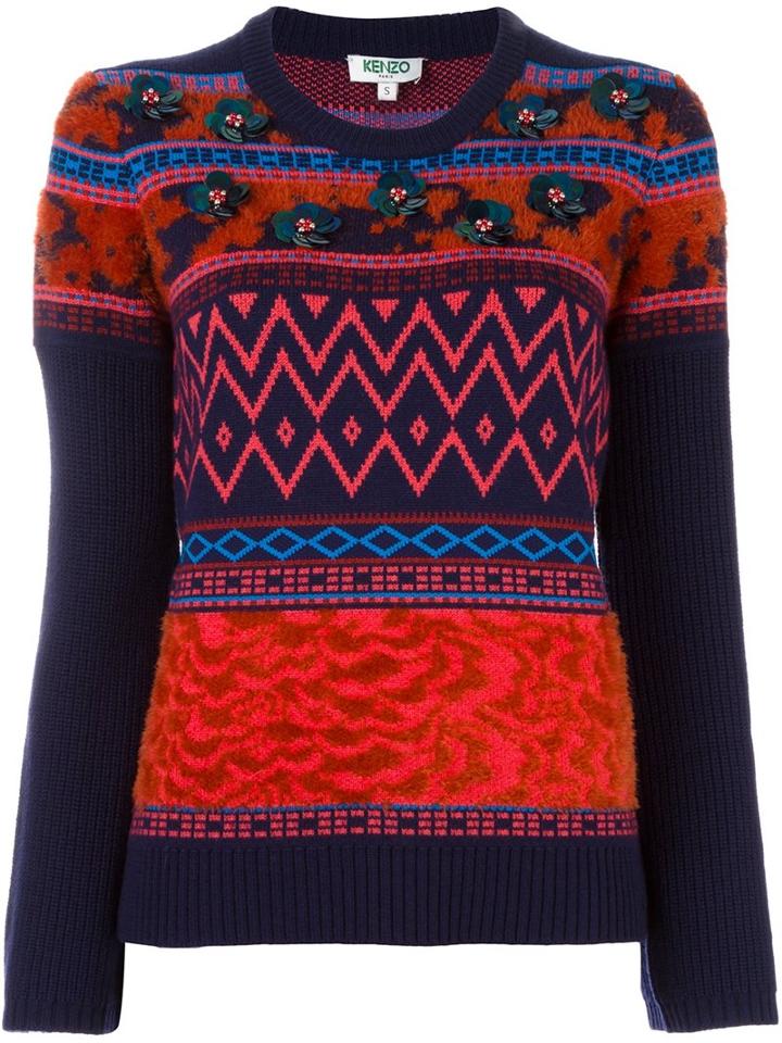 Kenzo Flower Embellished Jumper, Women's, Size: Medium, Wool/polyimide