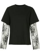 Goen.j Frosted Lace Sleeved Top - Black