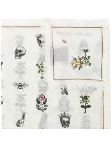 Alexander Mcqueen Skull Forest Print Scarf - White