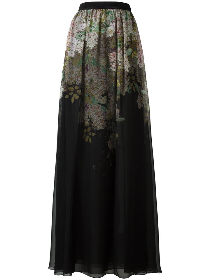 Giambattista Valli Floral Print Maxi Skirt, Women's, Size: 40, Black, Silk