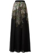 Giambattista Valli Floral Print Maxi Skirt, Women's, Size: 40, Black, Silk