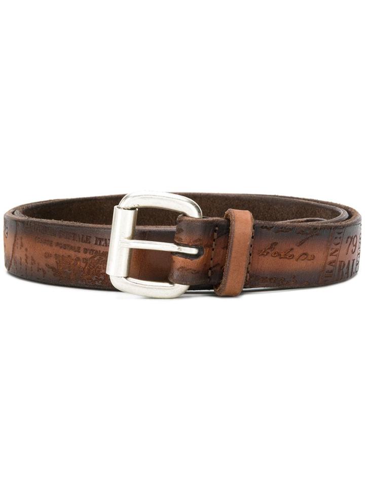 Orciani Slogan Embossed Buckle Belt - Brown
