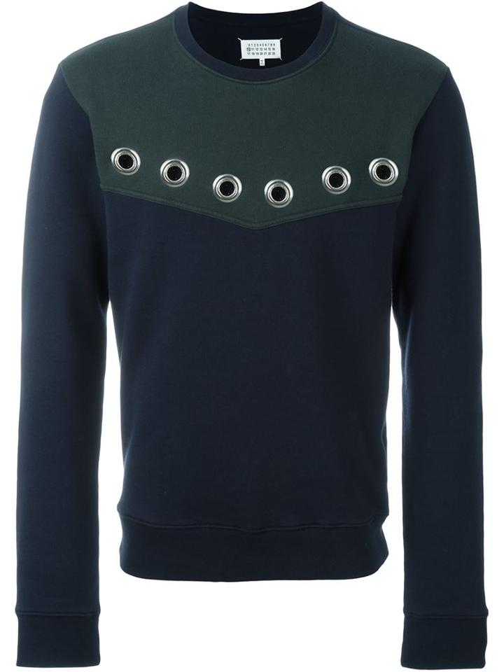 Maison Margiela Eyelet Detail Sweatshirt, Men's, Size: 44, Blue, Cotton/brass