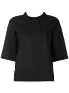 Lareida - 'rocco' Frilled Short Sleeve Blouse - Women - Cotton - 42, Black, Cotton