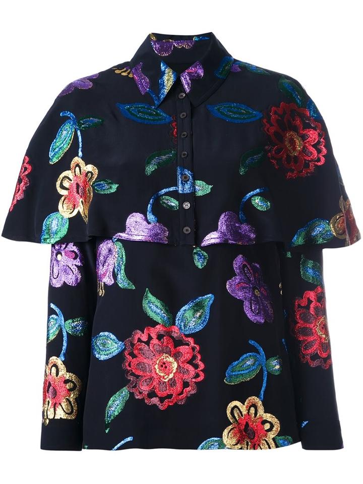 Burberry Floral Print Blouse, Women's, Size: 40, Black, Silk/metallic Fibre