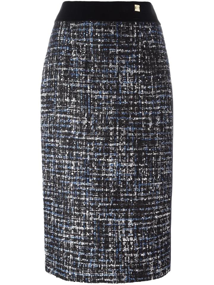 Cavalli Class Tweed Pencil Skirt, Women's, Size: 42, Blue, Cotton/polyamide/polyester/wool