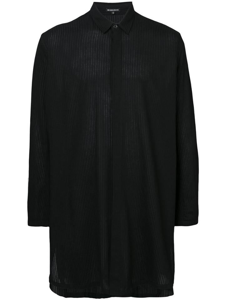 Ann Demeulemeester Tonal Stripe Extra Long Classic Shirt - Black