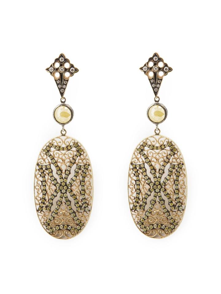 Loree Rodkin Lace Maltese Cross Drop Diamond Earrings - Metallic