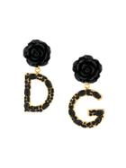 Dolce & Gabbana Rose And Logo Drop Earrings - Black