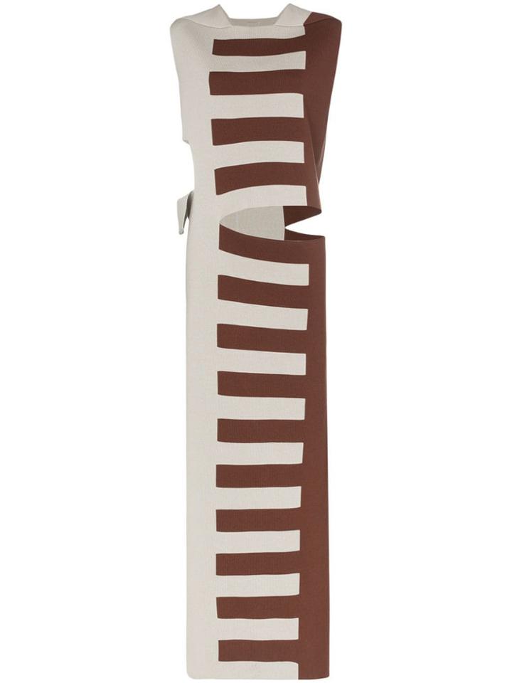 Rick Owens Striped Cutout Silk Maxi Dress - Grey