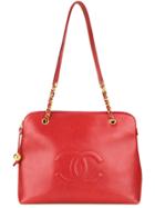 Chanel Vintage Embossed Logo Shoulder Bag - Red